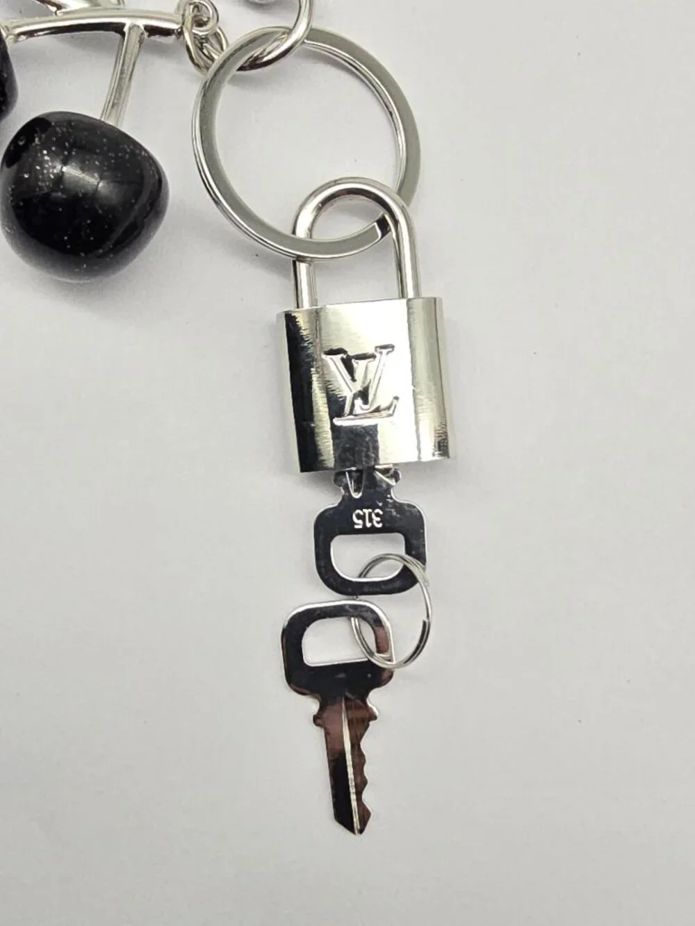 LV Silver Padlock 🔑 Authentic Louis Vuitton Charm + Unbranded Cherry Keychain